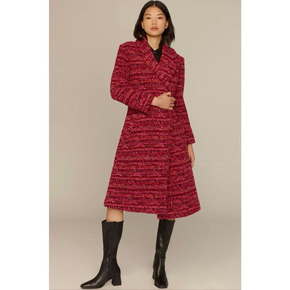Hutch Kat Wrap Belted Boucle Coat Jacket in Pink Size S